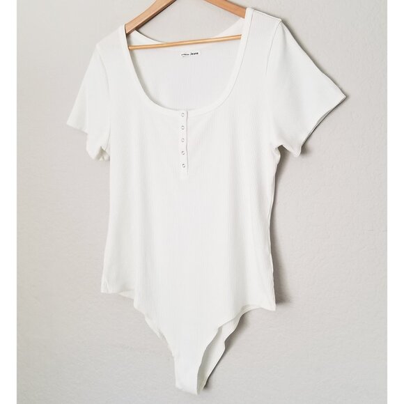 Reformation Rawson Ribbed Bodysuit White Plus Size 3X Short Sleeves Classic $78 - Picture 15 of 16